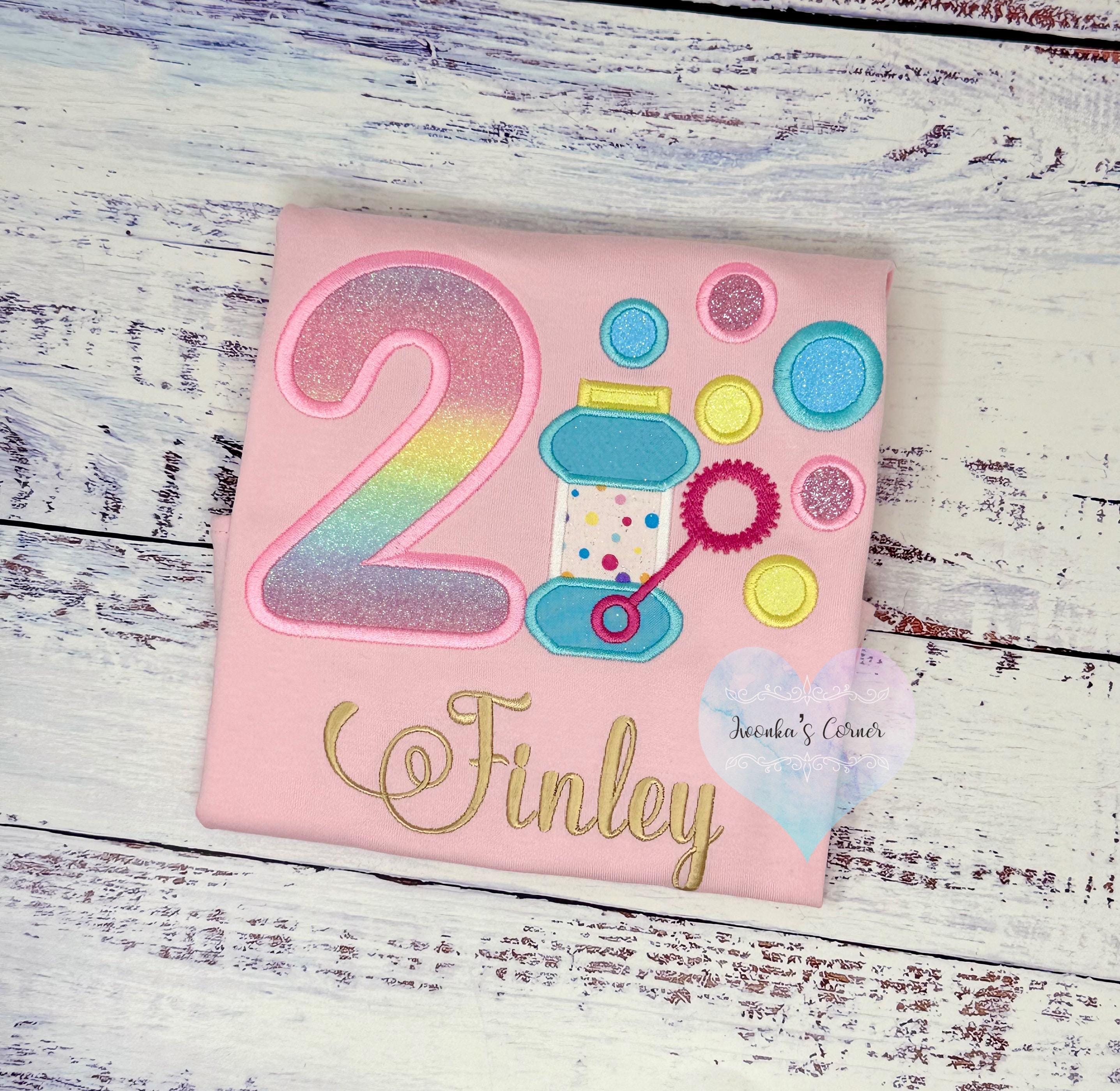 Girls 2nd Birthday Shirt with Bubbles, Blown Bubbles applique, Blowing bubbles wand shirt