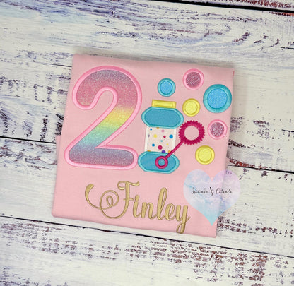 Girls 2nd Birthday Shirt with Bubbles, Blown Bubbles applique, Blowing bubbles wand shirt