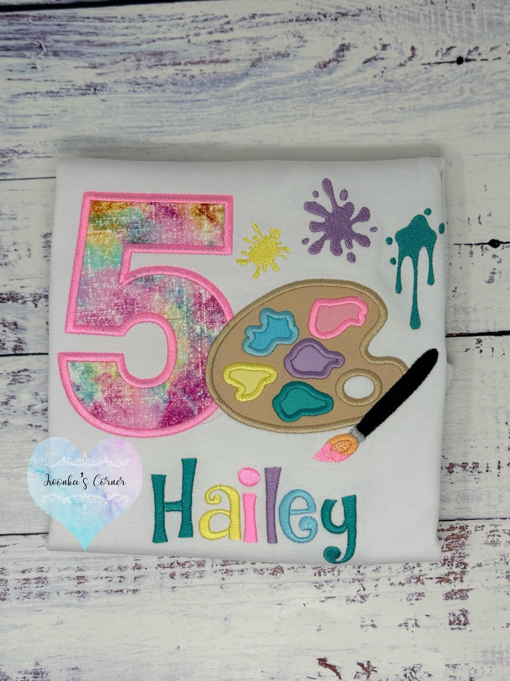 Girl 5th Birthday Shirt Pastel Paint Palette and number, Art Painting Brush,