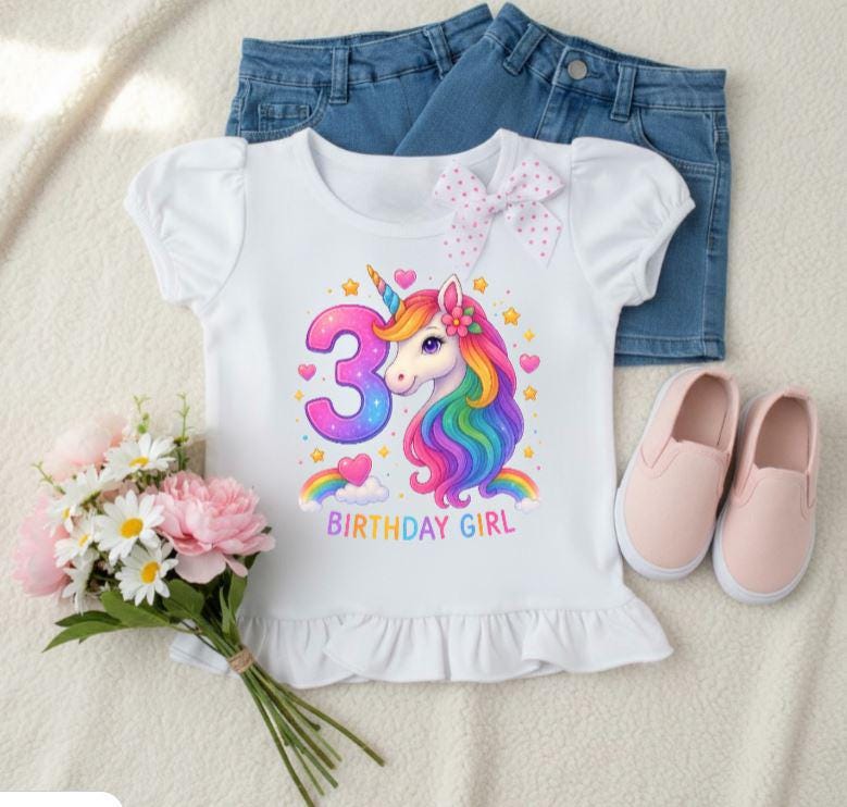 Girl 3rd birthday shirt, Toddler unicorn shirt