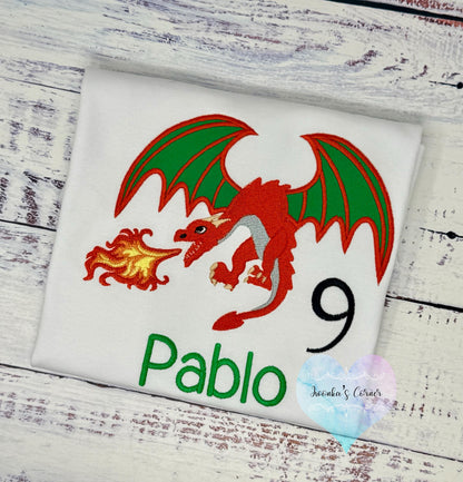 Boys Dragon Birthday Shirt, Boys 5th Birthday Shirt, Red Fire dragon embroidery design