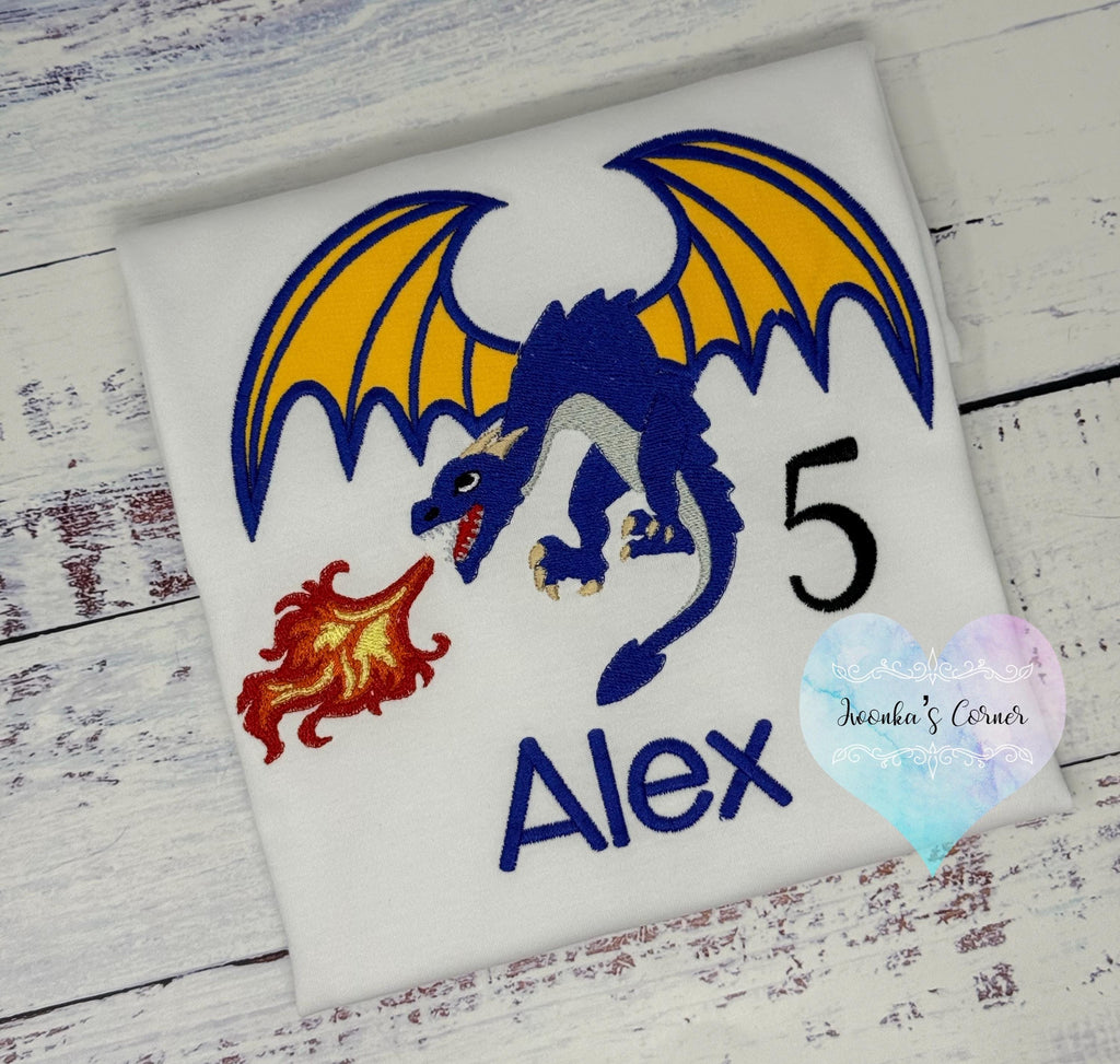Boys Dragon Birthday Shirt, Boys 5th Birthday Shirt, Red Fire dragon embroidery design