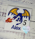 Boys Dragon Birthday Shirt, Boys 5th Birthday Shirt, Blue Fire dragon embroidery design