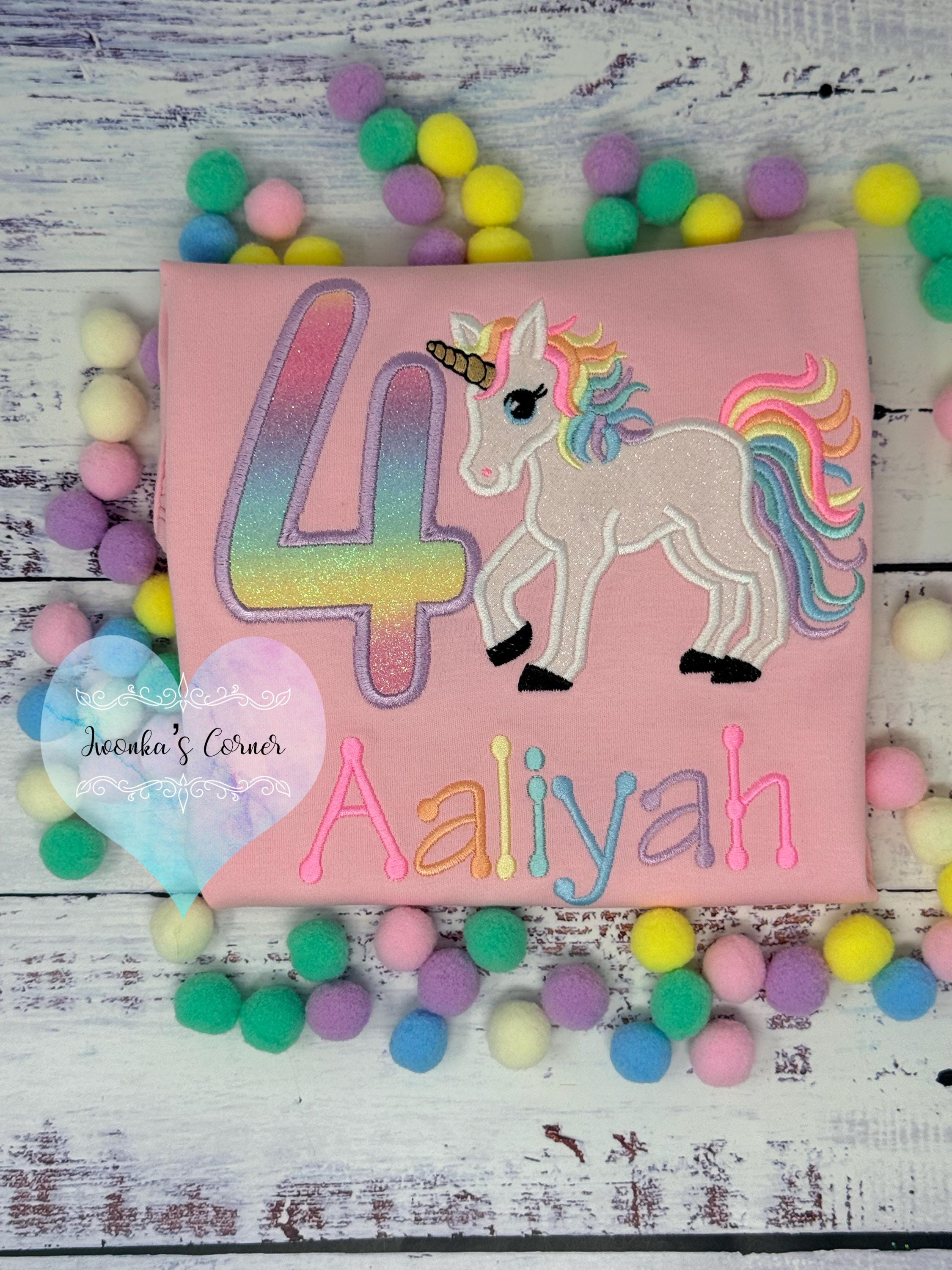 Girl 4th Birthday Pastel Unicorn, Pastel Uni, Lavender Outline Number, For Ages 1-9, Fast shipping Next day
