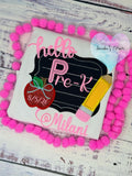 Girl back to school shirt - Hello Pre-K shirt for girl - 1st day of school - Pre K, Chalkboard, Apple, Pencil,