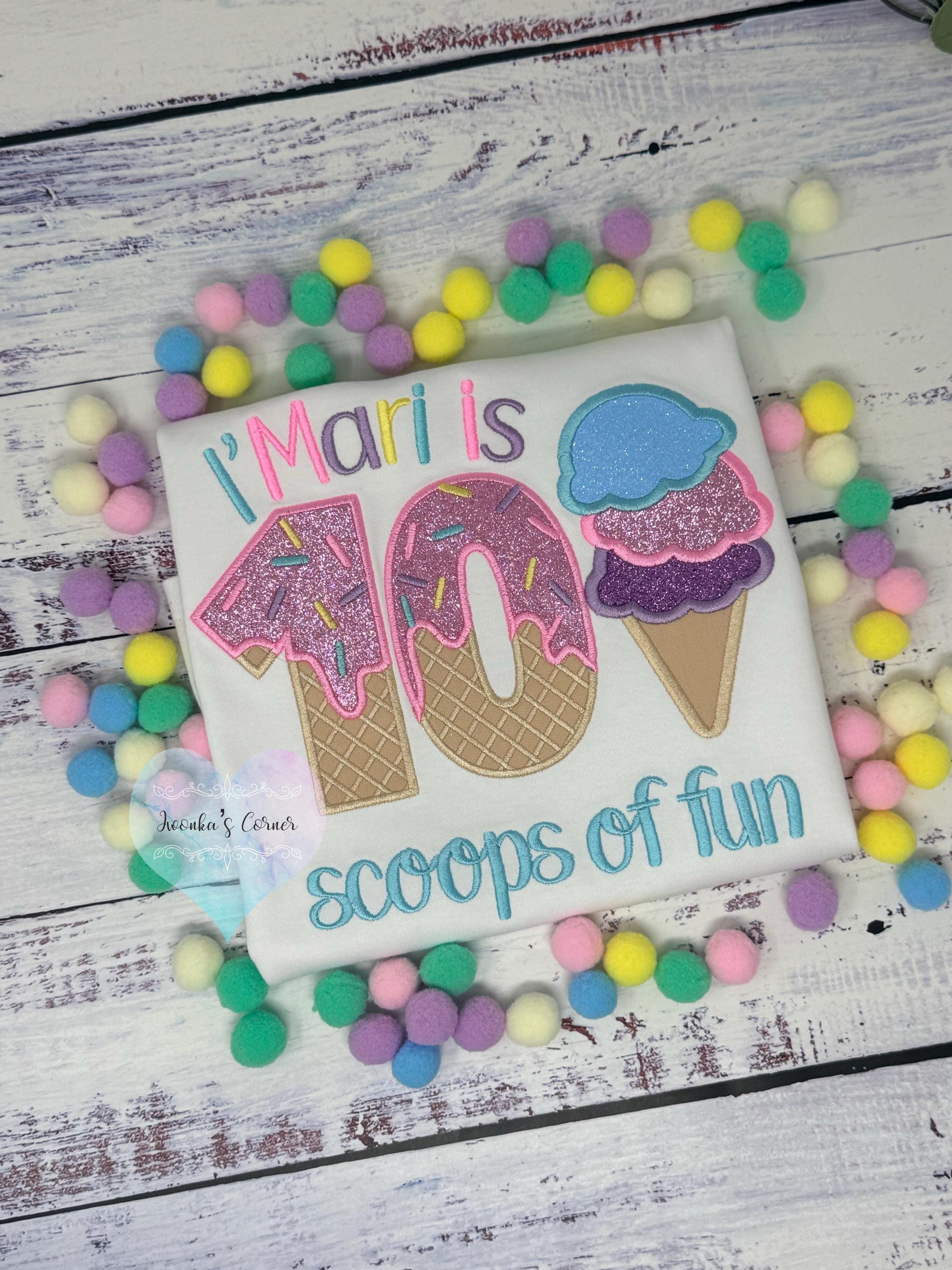 Girl Ice Cream “Scoop of fun” birthday shirt, 10th birthday tee, Sweet Ice Cream cone Theme Party, Pastel ice cream birthday tee