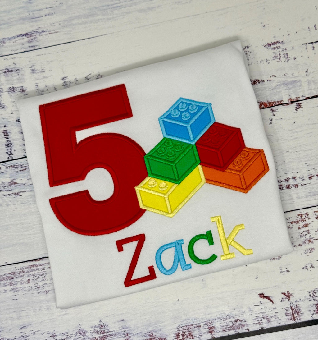 Boy personalized birthday shirt with building blocks shirt, Boys embroidered building blocks tee