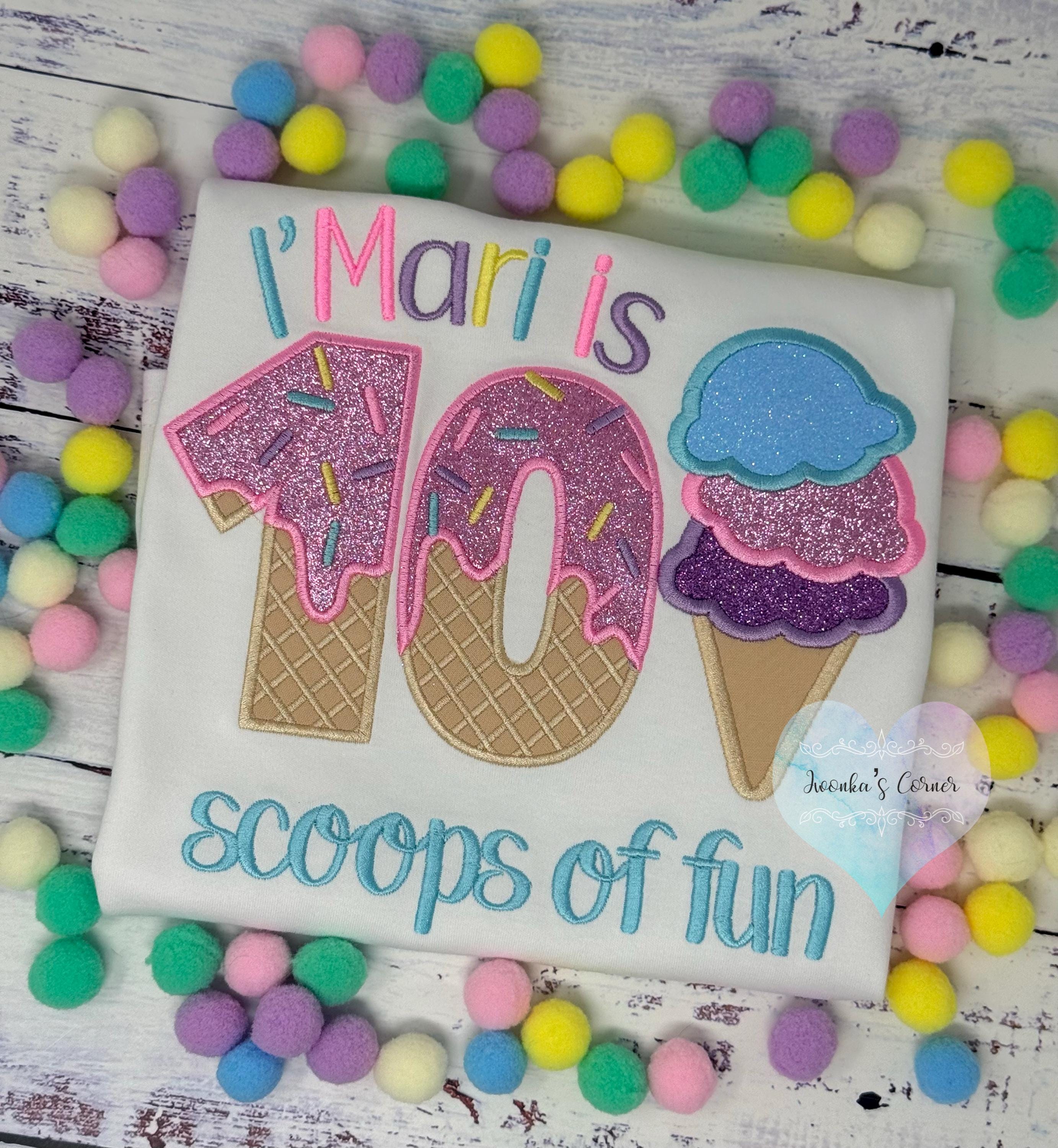 Girl Ice Cream “Scoop of fun” birthday shirt, 10th birthday tee, Sweet Ice Cream cone Theme Party, Pastel ice cream birthday tee