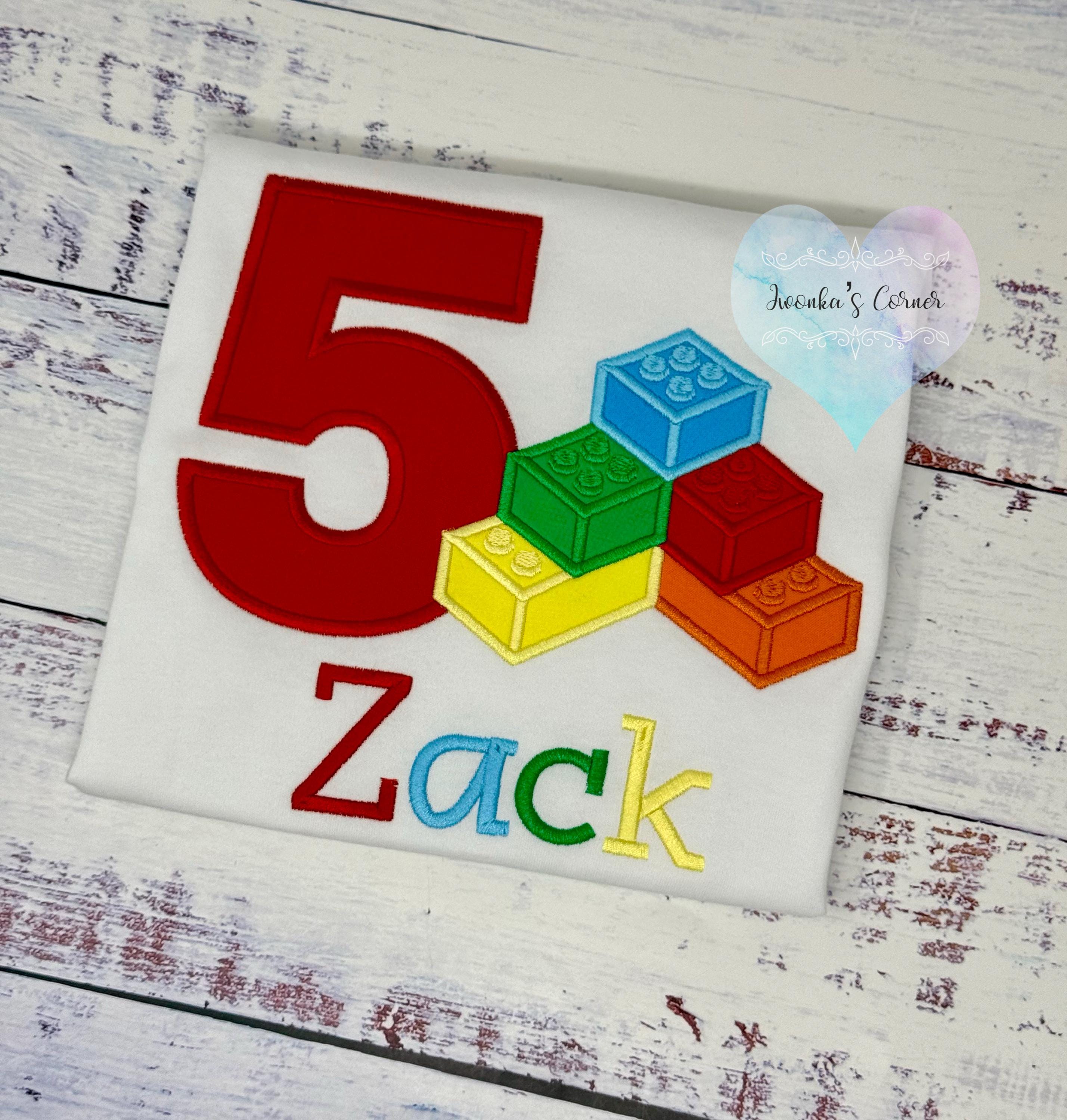 Boy personalized birthday shirt with building blocks shirt, Boys embroidered building blocks tee