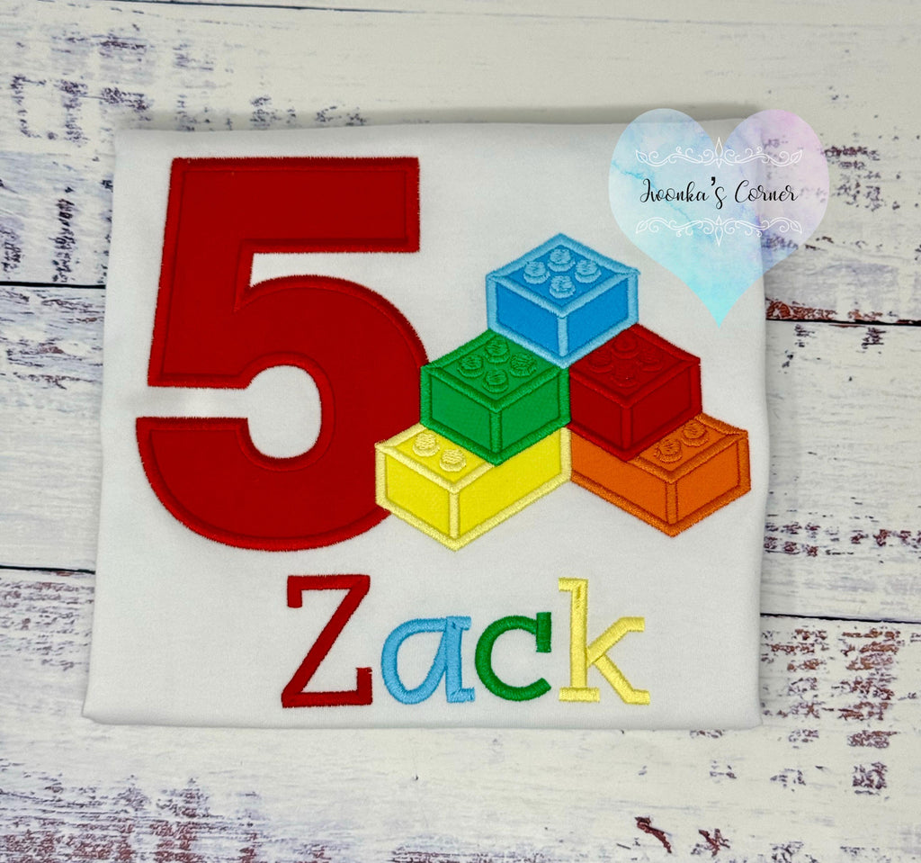 Boy personalized birthday shirt with building blocks shirt, Boys embroidered building blocks tee