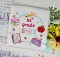 Girl back to school shirt - Hello 1st grade shirt for girl - 1st day of school - Pre K, Kindergarten, Chalkboard, Apple, Pencil,