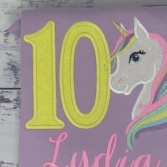 10th Birthday Pastel Unicorn Shirt, Girl Rainbow Pastel Unicorn Birthday, Gold Horn Unicorn birthday, Rainbow Unicorn, Unicorn embroidery