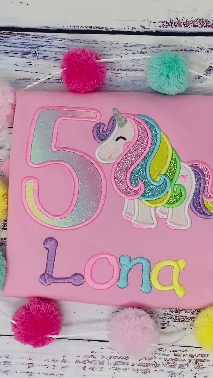 5th Birthday Pastel Unicorn Shirt, Girl Rainbow Pastel Unicorn Birthday Outfit, Unicorn birthday, Rainbow Unicorn outfit, Unicorn embroidery