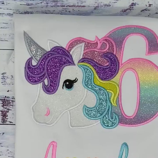 6th Birthday Pastel Unicorn Shirt, Girl Rainbow Pastel Unicorn Birthday, Rainbow Unicorn outfit, Unicorn embroidery, Any Age
