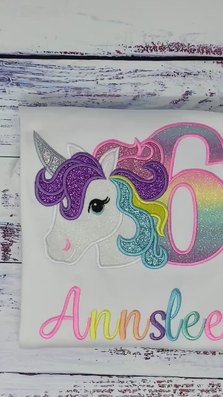 6th Birthday Pastel Unicorn Shirt, Girl Rainbow Pastel Unicorn Birthday, Rainbow Unicorn outfit, Unicorn embroidery, Any Age