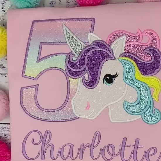 Girl Rainbow Pastel Unicorn Birthday Outfit, 6th Birthday Pastel Unicorn Shirt, Unicorn birthday, Rainbow Unicorn, Custom Unicorn Embroidery