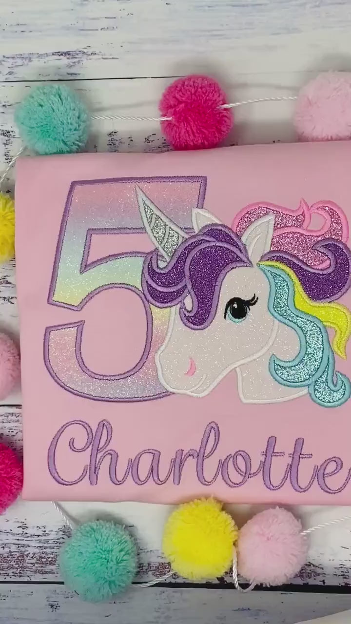 Girl Rainbow Pastel Unicorn Birthday Outfit, 6th Birthday Pastel Unicorn Shirt, Unicorn birthday, Rainbow Unicorn, Custom Unicorn Embroidery