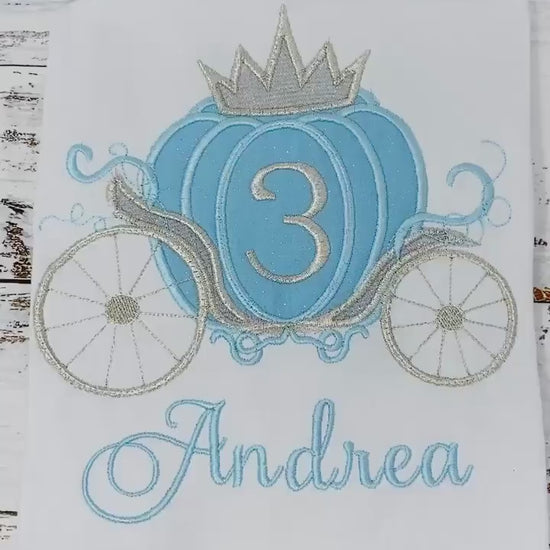 Carriage birthday, Princess birthday, Silver blue carriage, Pumpkin carriage, Princess party, Appliqué birthday, Shirt with carriage