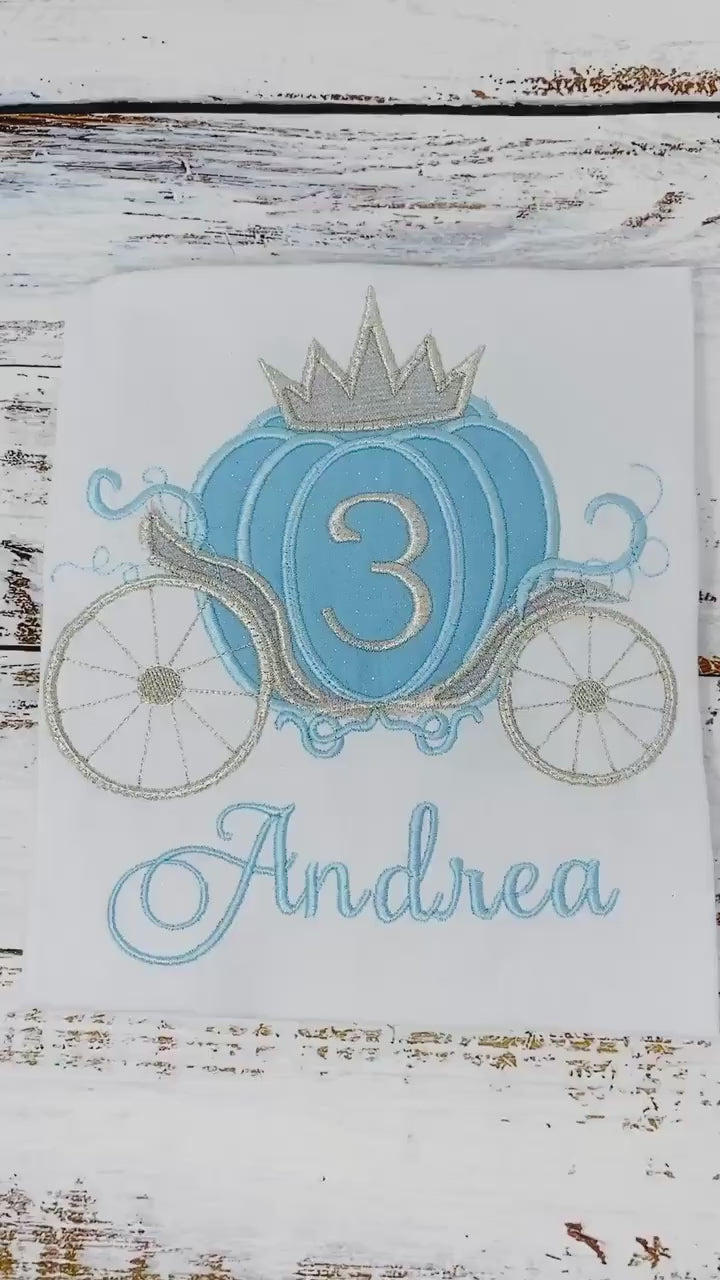 Carriage birthday, Princess birthday, Silver blue carriage, Pumpkin carriage, Princess party, Appliqué birthday, Shirt with carriage