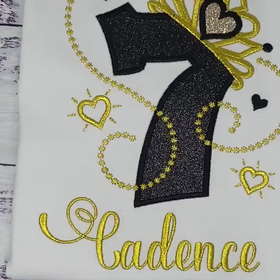 7th  Birthday Shirt for Girl, Bee Black Gold Numer, Princess Bee Birthday Shirt, Birthday Number with tiara, Girls Any Age Queen Bee Number,