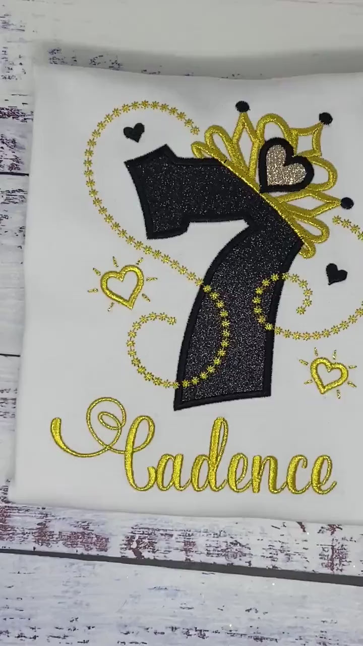 7th  Birthday Shirt for Girl, Bee Black Gold Numer, Princess Bee Birthday Shirt, Birthday Number with tiara, Girls Any Age Queen Bee Number,