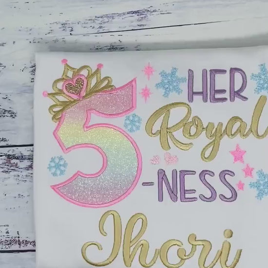 5th Birthday Shirt for Girl, Princess Birthday Shirt, Number with Crown, Her Royal 5-ness, Girls 6th Birthday Shirt, Snowflake shirt