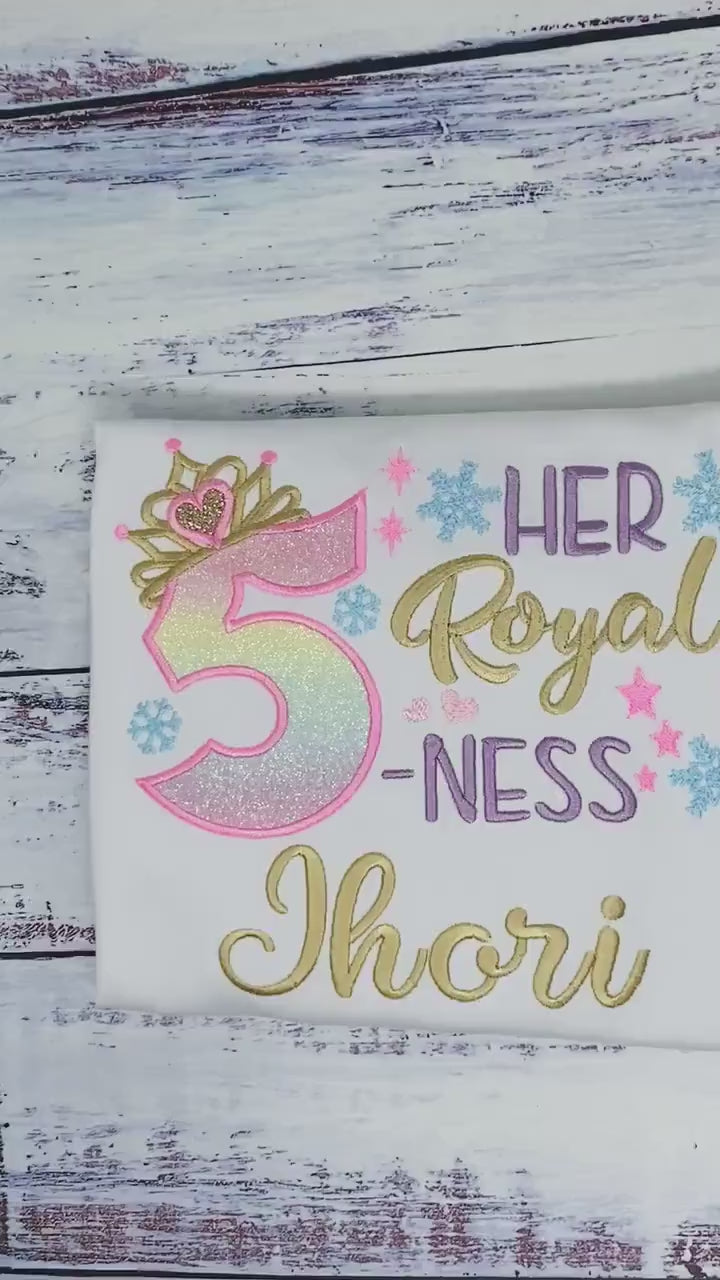 5th Birthday Shirt for Girl, Princess Birthday Shirt, Number with Crown, Her Royal 5-ness, Girls 6th Birthday Shirt, Snowflake shirt