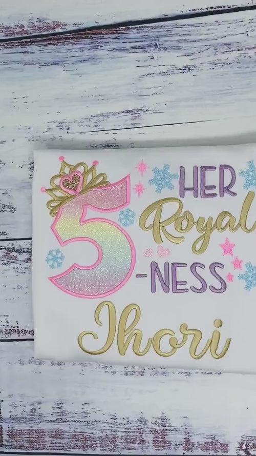 5th Birthday Shirt for Girl, Princess Birthday Shirt, Number with Crown, Her Royal 5-ness, Girls 6th Birthday Shirt, Snowflake shirt