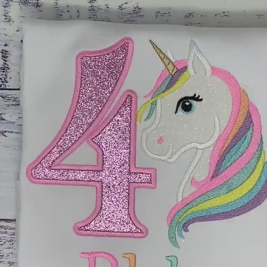 4th Birthday Pastel Unicorn Shirt, Girl Rainbow Pastel Unicorn Birthday Outfit, Rainbow Unicorn outfit, Unicorn embroidery, Any age