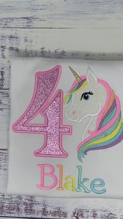 4th Birthday Pastel Unicorn Shirt, Girl Rainbow Pastel Unicorn Birthday Outfit, Rainbow Unicorn outfit, Unicorn embroidery, Any age