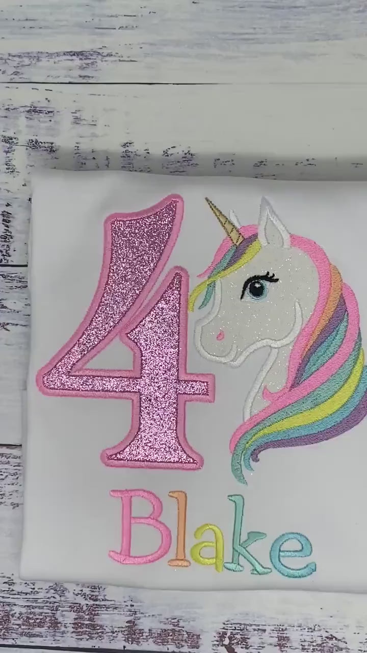 4th Birthday Pastel Unicorn Shirt, Girl Rainbow Pastel Unicorn Birthday Outfit, Rainbow Unicorn outfit, Unicorn embroidery, Any age
