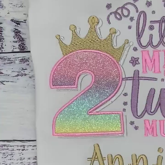 2nd Birthday Shirt for Girl, Princess Birthday Shirt, Number with Crown Birthday Shirt, Toddler Miss Two Much Embroidered Shirt
