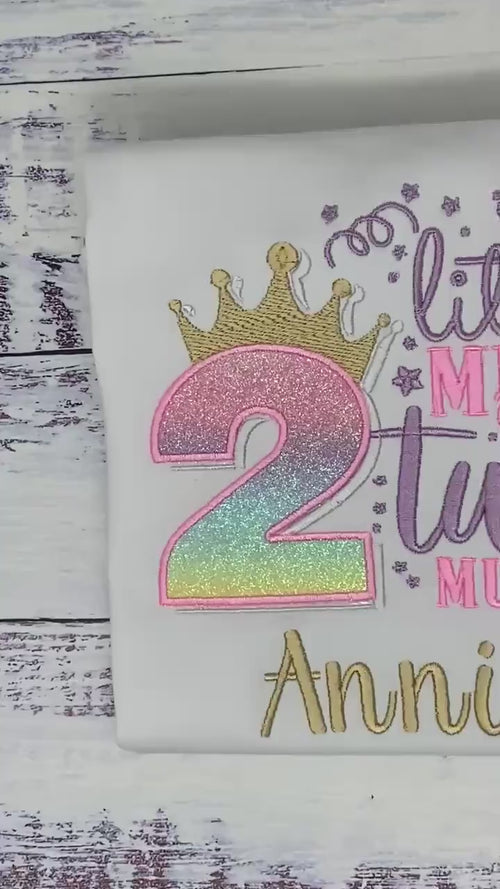 2nd Birthday Shirt for Girl, Princess Birthday Shirt, Number with Crown Birthday Shirt, Toddler Miss Two Much Embroidered Shirt