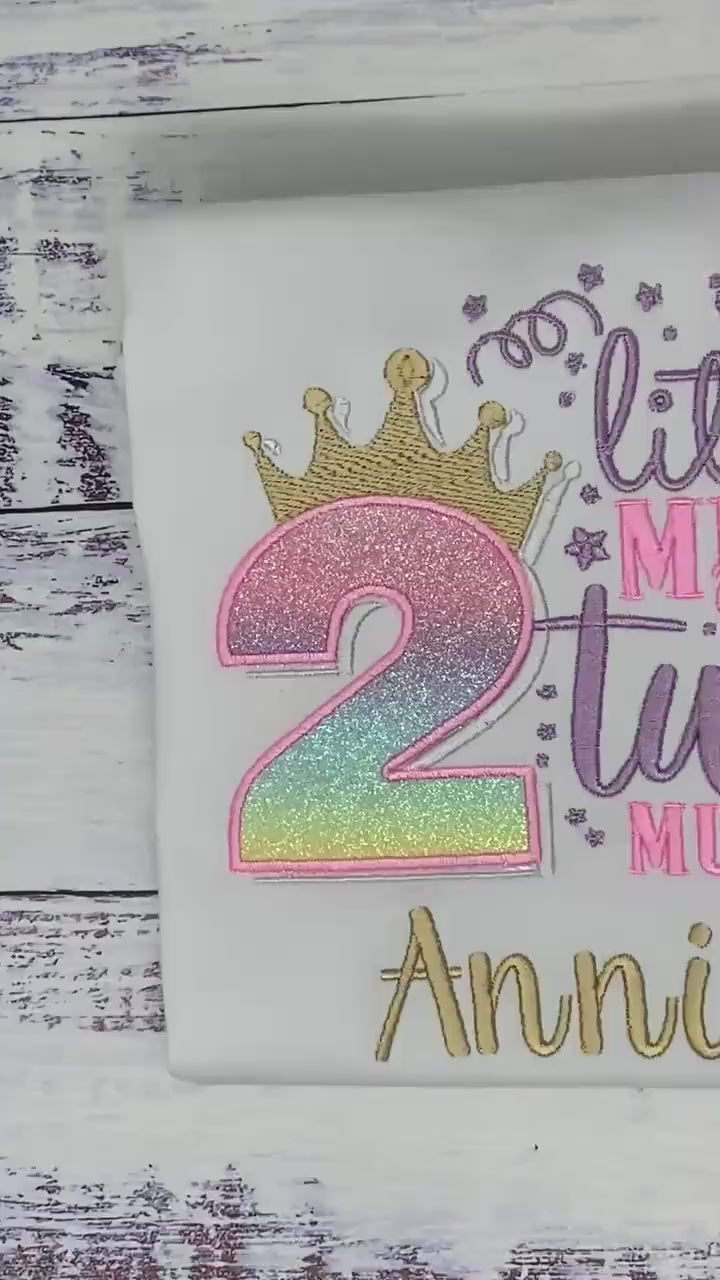 2nd Birthday Shirt for Girl, Princess Birthday Shirt, Number with Crown Birthday Shirt, Toddler Miss Two Much Embroidered Shirt