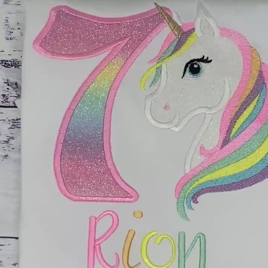 Girl 4th  Birthday Pastel Unicorn and number Shirt, Girl Rainbow Pastel Unicorn Birthday, Rainbow Uni outfit, Unicorn embroidery, Any age