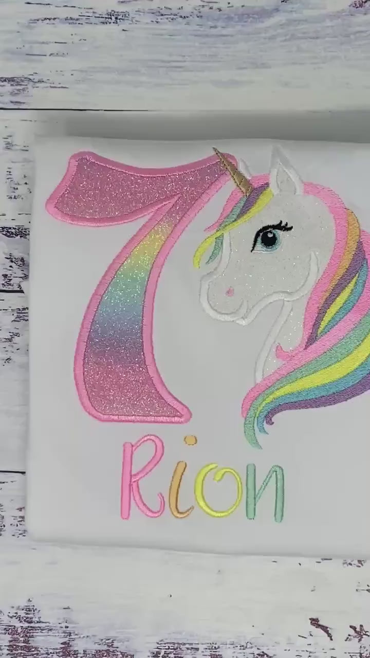 Girl 4th  Birthday Pastel Unicorn and number Shirt, Girl Rainbow Pastel Unicorn Birthday, Rainbow Uni outfit, Unicorn embroidery, Any age