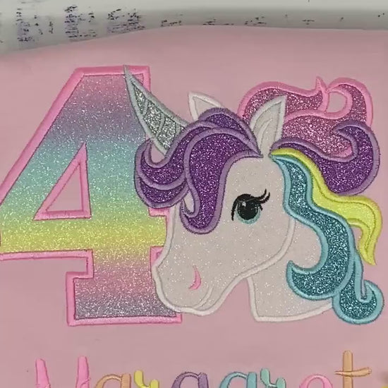 4th Birthday Pastel Unicorn Shirt, Girl Rainbow Pastel Unicorn Birthday Outfit, Rainbow Unicorn outfit, Unicorn embroidery, Personalized tee