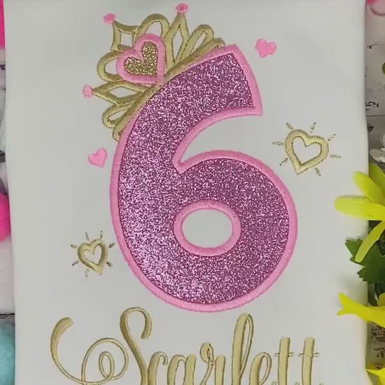 6th Birthday Girl Outfit, Princess Birthday Shirt, Number with Tiara, Pink Princess Birthday Shirt, Princess Birthday Party