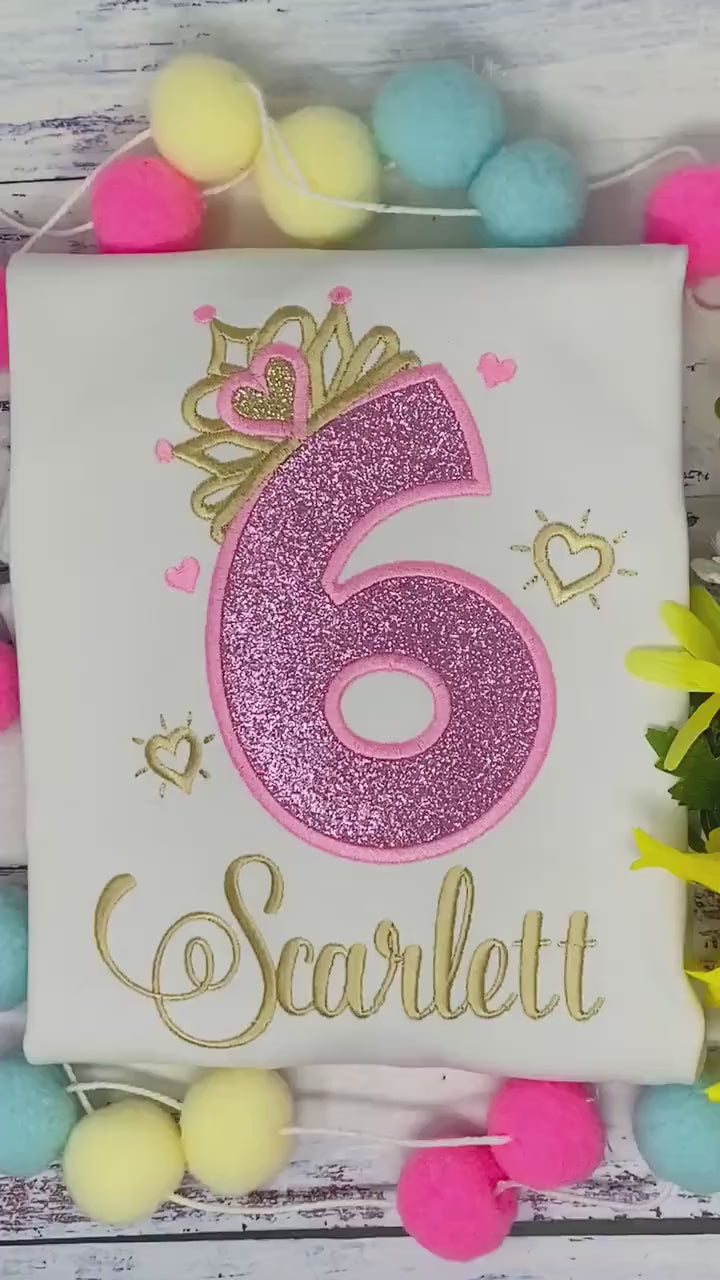 6th Birthday Girl Outfit, Princess Birthday Shirt, Number with Tiara, Pink Princess Birthday Shirt, Princess Birthday Party