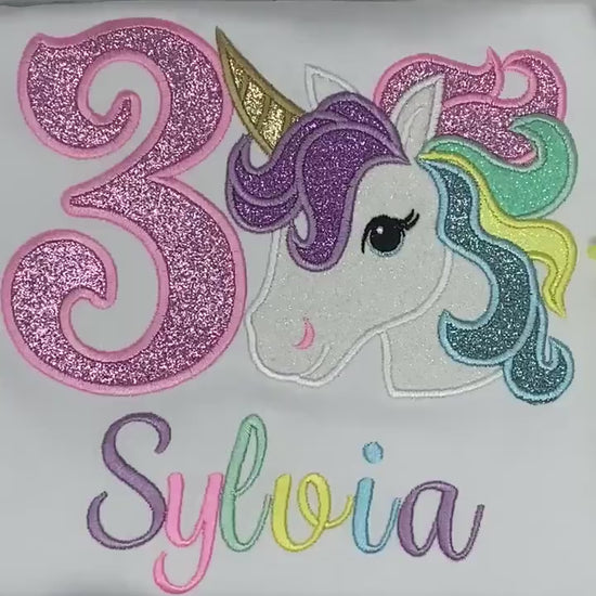 3rd Birthday Pastel Unicorn Shirt, Girl Rainbow Pastel Unicorn Birthday Outfit, Rainbow Unicorn outfit, Unicorn embroidery,made for Any age