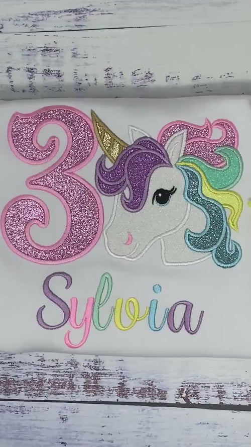 3rd Birthday Pastel Unicorn Shirt, Girl Rainbow Pastel Unicorn Birthday Outfit, Rainbow Unicorn outfit, Unicorn embroidery,made for Any age