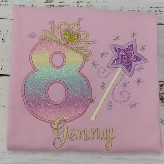 8th birthday Princess birthday shirt, Girl shirt with princess tiara and magic wand, Princess birthday outfit, Birthday shirt 2nd 3rd 4th