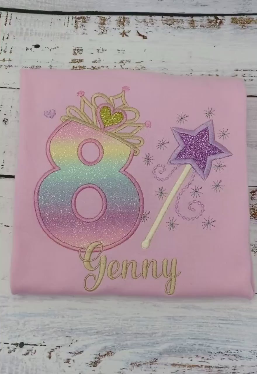 8th birthday Princess birthday shirt, Girl shirt with princess tiara and magic wand, Princess birthday outfit, Birthday shirt 2nd 3rd 4th