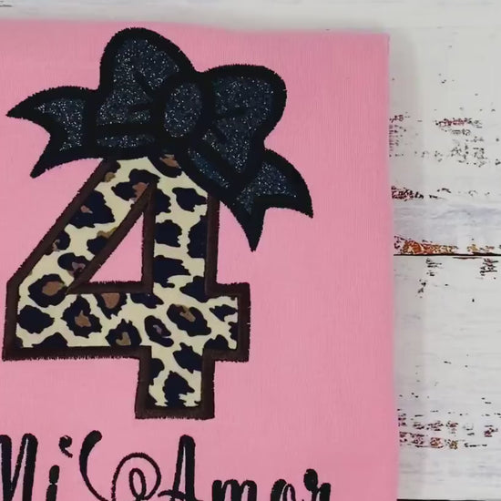 Girl 4th birthday shirt with cheetah print number, 3rd 5th 6th birthday shirt, Cheetah print shirt, Leopard print birthday shirt,