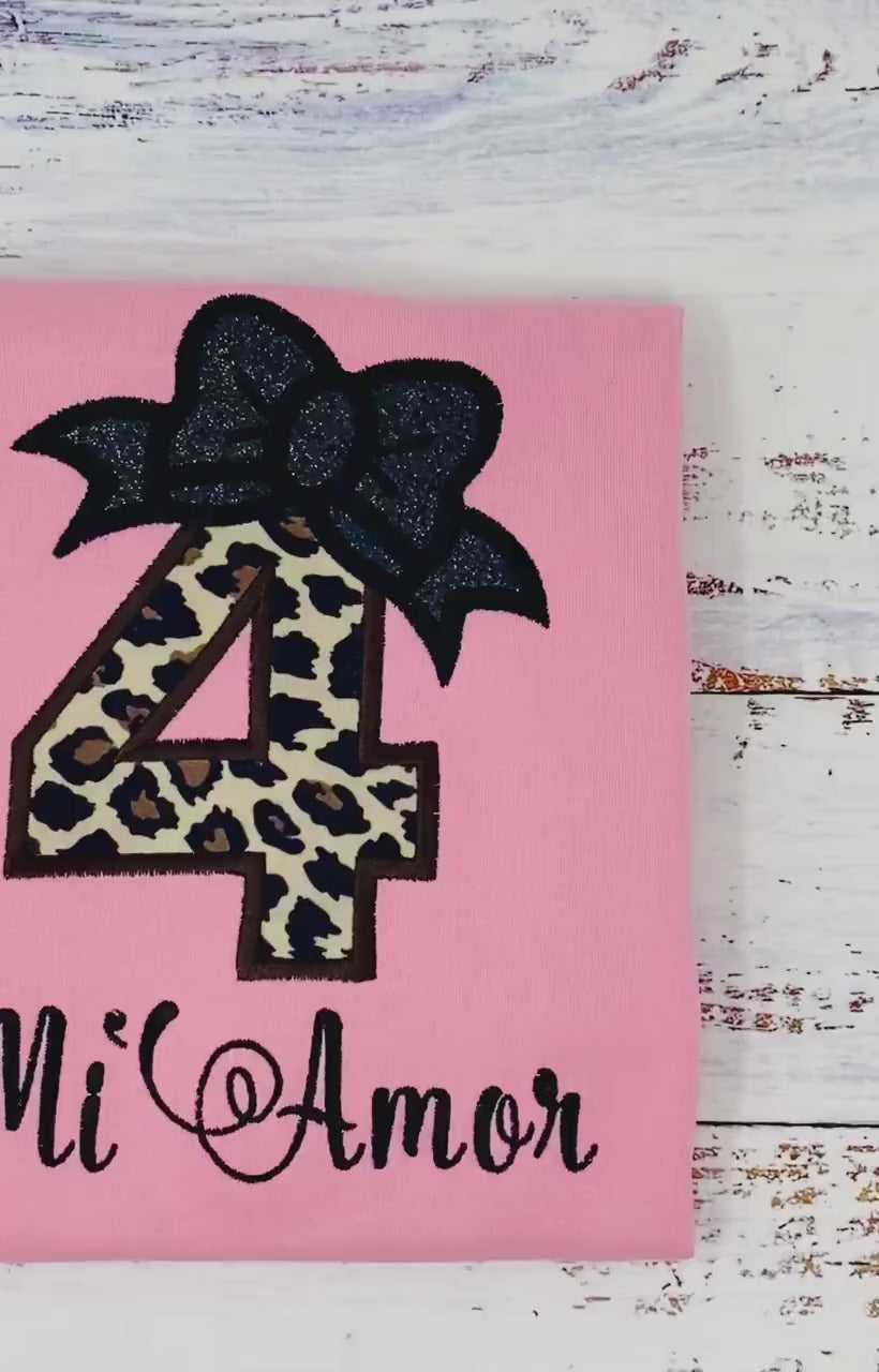 Girl 4th birthday shirt with cheetah print number, 3rd 5th 6th birthday shirt, Cheetah print shirt, Leopard print birthday shirt,