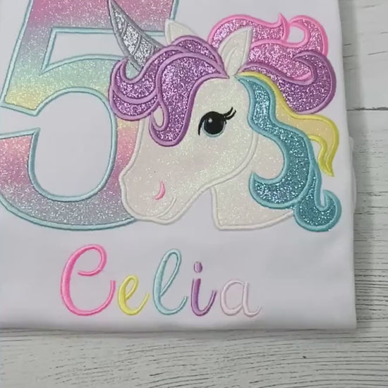 5th Birthday Pastel Unicorn Shirt, Girl Rainbow Pastel Unicorn Birthday Outfit, Unicorn birthday, Rainbow Unicorn outfit, Unicorn embroidery