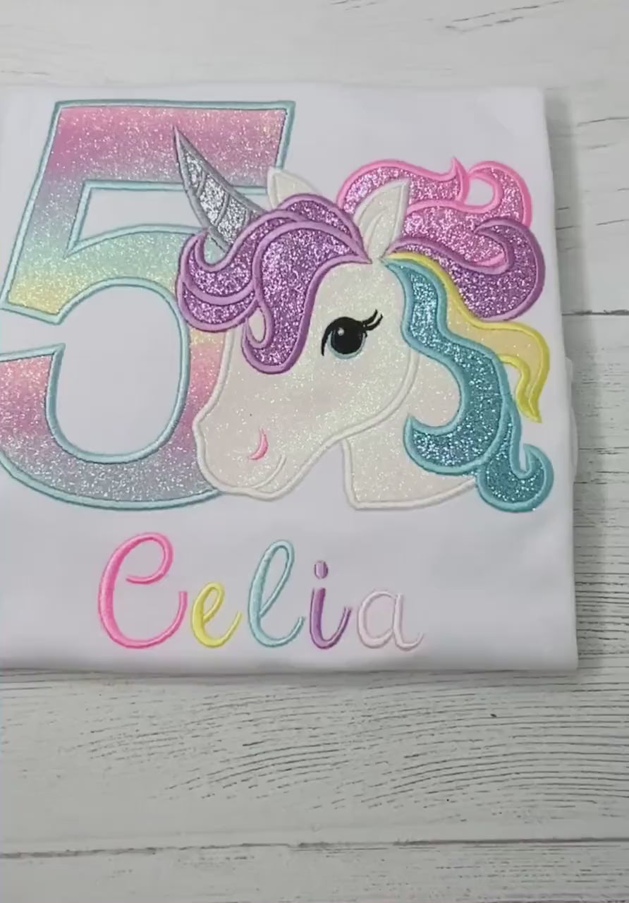 5th Birthday Pastel Unicorn Shirt, Girl Rainbow Pastel Unicorn Birthday Outfit, Unicorn birthday, Rainbow Unicorn outfit, Unicorn embroidery
