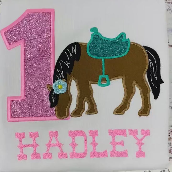 Girl 1st Birthday Shirt With Bay Horse, Birthday Shirt with Brown Horse and Saddle, 4th, 5th, 6th 7th Birthday Shirt with a Pony