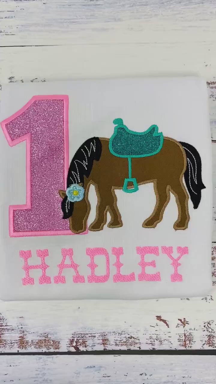 Girl 1st Birthday Shirt With Bay Horse, Birthday Shirt with Brown Horse and Saddle, 4th, 5th, 6th 7th Birthday Shirt with a Pony
