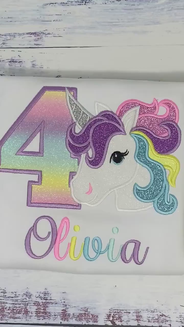 Girl 4th Rainbow Pastel Unicorn Birthday, 6th Birthday Pastel Unicorn Shirt, Unicorn birthday, Rainbow Unicorn, Custom Uni Embroidery